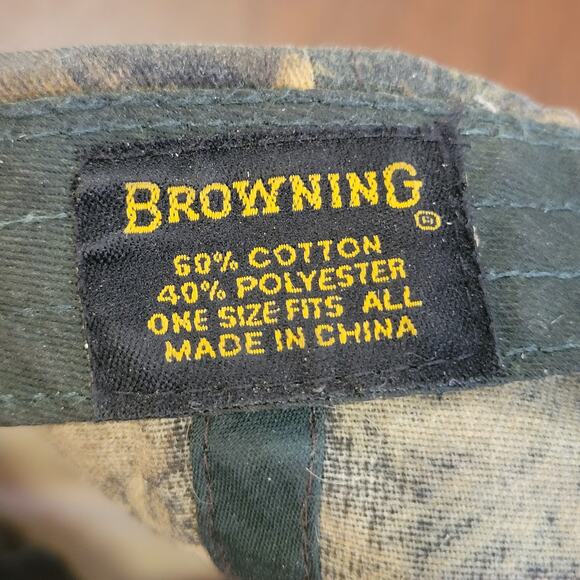Vintage Browning hat camouflage camo adjustable strap hunting khaki one size - Picture 7 of 9